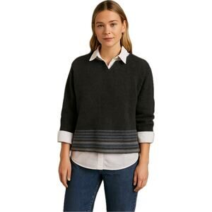 J. Jill Novelty Crop Lambswool Sweater Women's M Gray